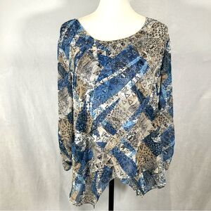 Style & Co blue and tan abstract print studded double layer top size large